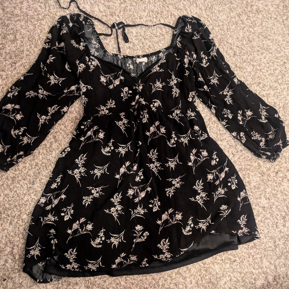 Black Floral Bell Sleeve Dress Off The Shoulder With Sweetheart Neckline